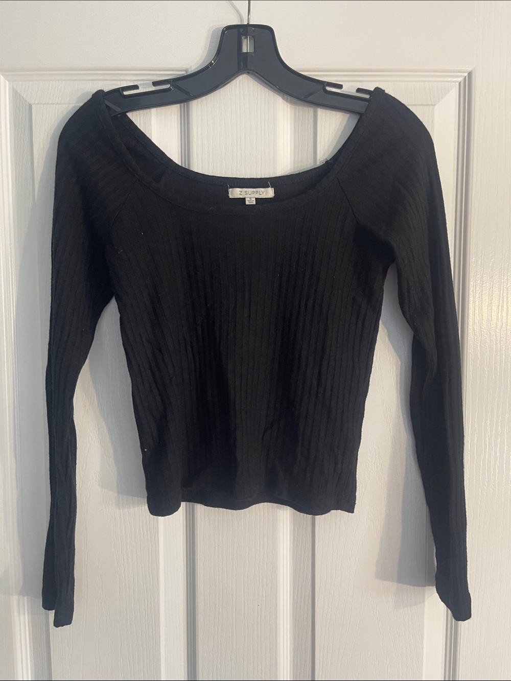 Z Supply Black Ribbed Scoop Long-Sleeve Top